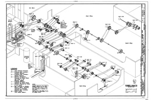 (image for) Isometric View of Power Shafts and Belts in Machine Shop